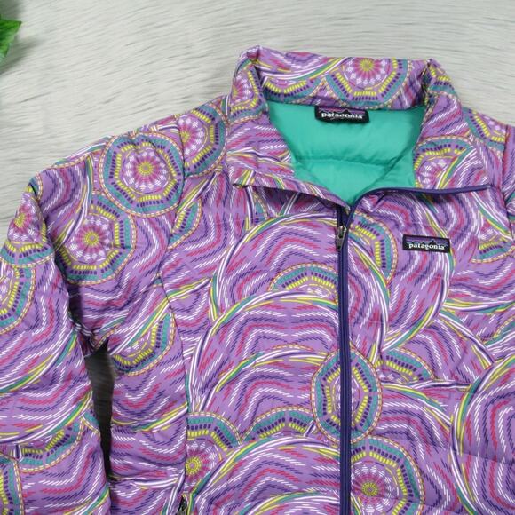 PATAGONIA Purple Printed Down Puffer Jacket Zip-Up Girls Size XL / 14 - Picture 3 of 12